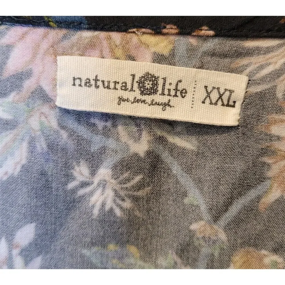 Natural Life Floral Peasant Top 3/4 Sleeves Size XXL Tie Boho Cottagecore - Picture 8 of 9